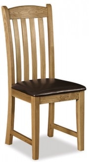 Country Rustic Waxed Oak Slat Back Dining Chair with Pu Seat 