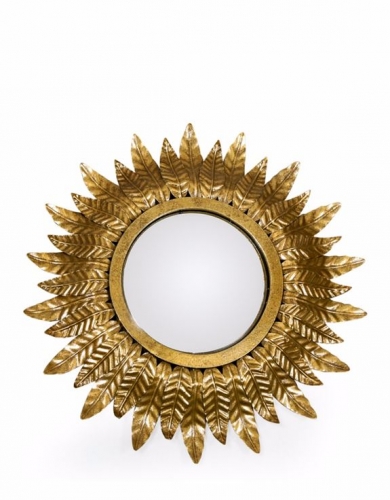 Small Gold Lead Sun Convex Mirror