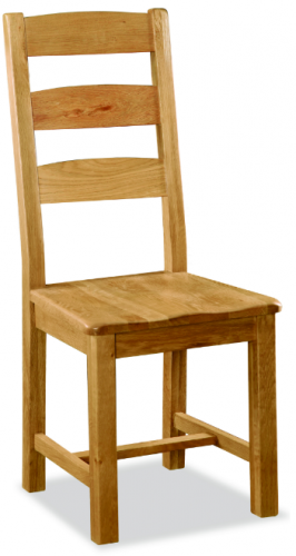 Country Rustic Waxed Oak Ladder Back Dining Chair with Wooden Seat