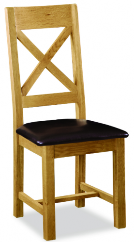 Country Rustic Waxed Oak X Back Dining Chair with Pu Seat