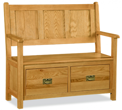 Country Rustic Waxed Oak Monks Bench