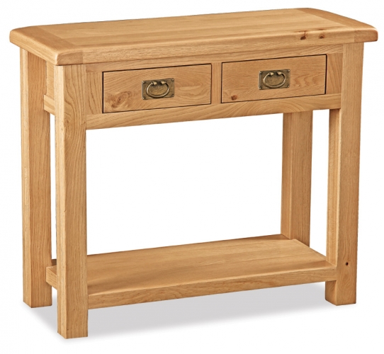 Country Rustic Waxed Oak 2 Drawer Console Table