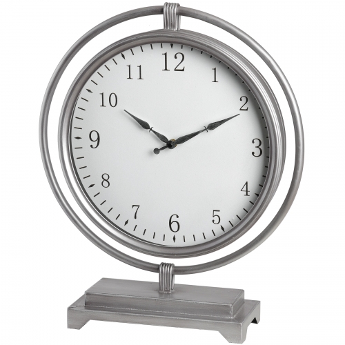 Silver Round Mantel Clock Hanging within Frame