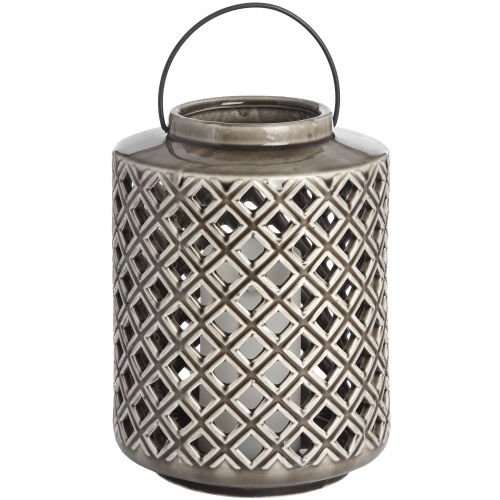 Large Grey Ceramic Diamond Cut Lantern