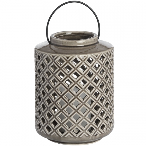 Grey Ceramic Diamond Cut lantern
