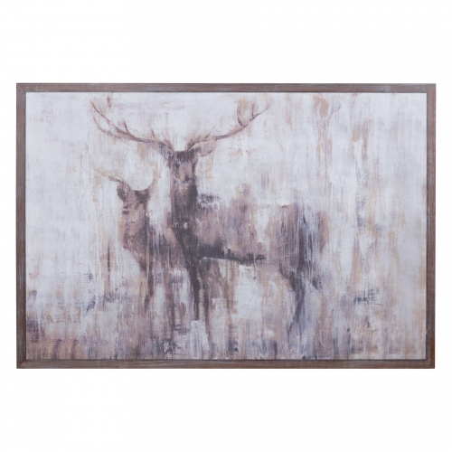 Stags In The Wilderness On Cement Board With Wooden Frame