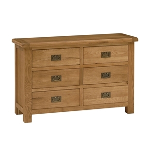 Country Rustic Waxed Oak 6 Drawer Wide Chest
