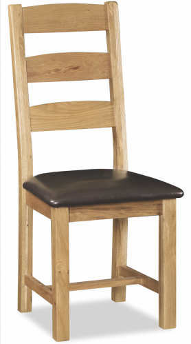 Country Rustic Waxed Oak Ladder Back Dining Chair with Pu Seat