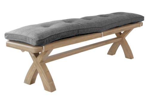 Milby Oak Bench Grey Check Cushion