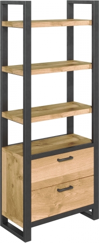 Telford Industrial Oak Bookcase With Drawers