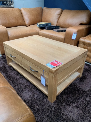 Sutton Rustic Waxed Oak Coffee Table with Drawer