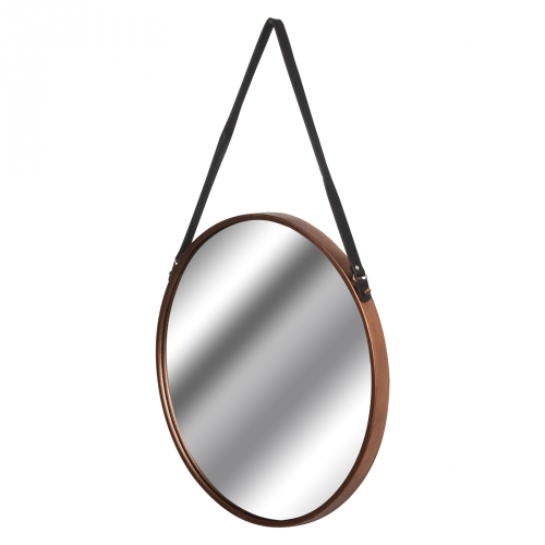 Copper Rimmed Round Hanging Wall Mirror