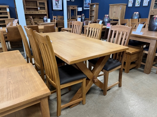 Country Rustic Waxed Oak X Leg Extending Table