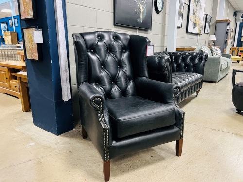 Heritage Lincoln Wing Armchair - Black Leather