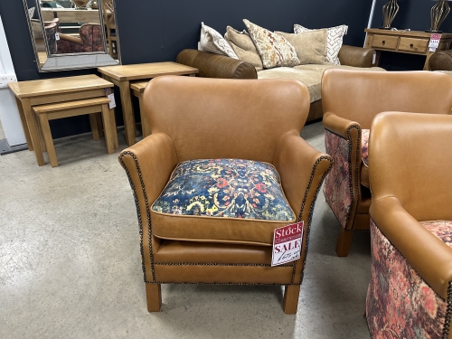 Oscar Tub Chair - Blue Velvet & Leather