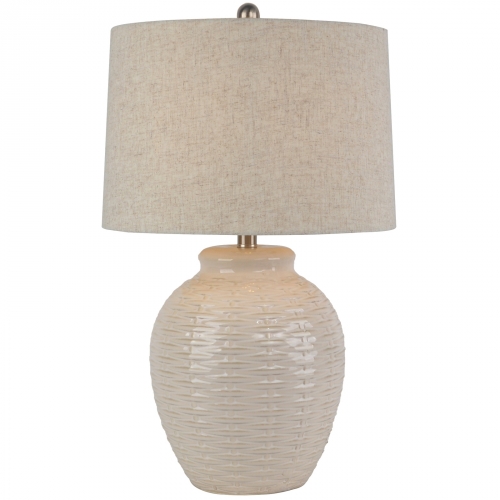 Basketweave Ceramic Table Lamp With Linen Shade