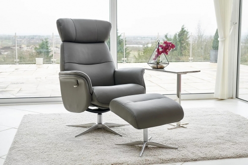 Monza Leather Swivel Recliner Chair and Footstool