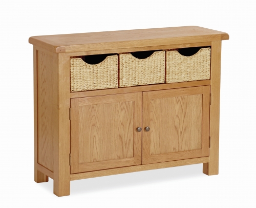 Country Rustic Waxed Oak Sideboard with Baskets 