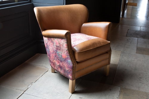 Oscar Tub Chair - Coral Velvet & Leather