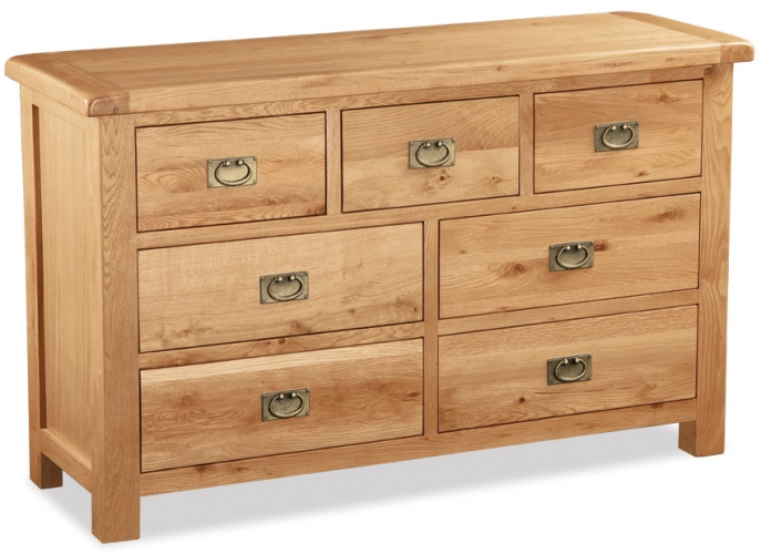 Country Rustic Waxed Oak 3 Over 4 Wide Chest