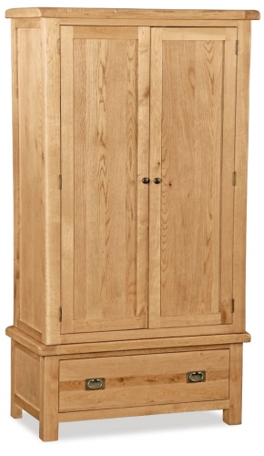 Country Rustic Waxed Oak Double Wardrobe