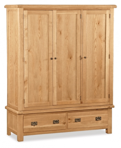 Country Rustic Waxed Oak Triple Wardrobe